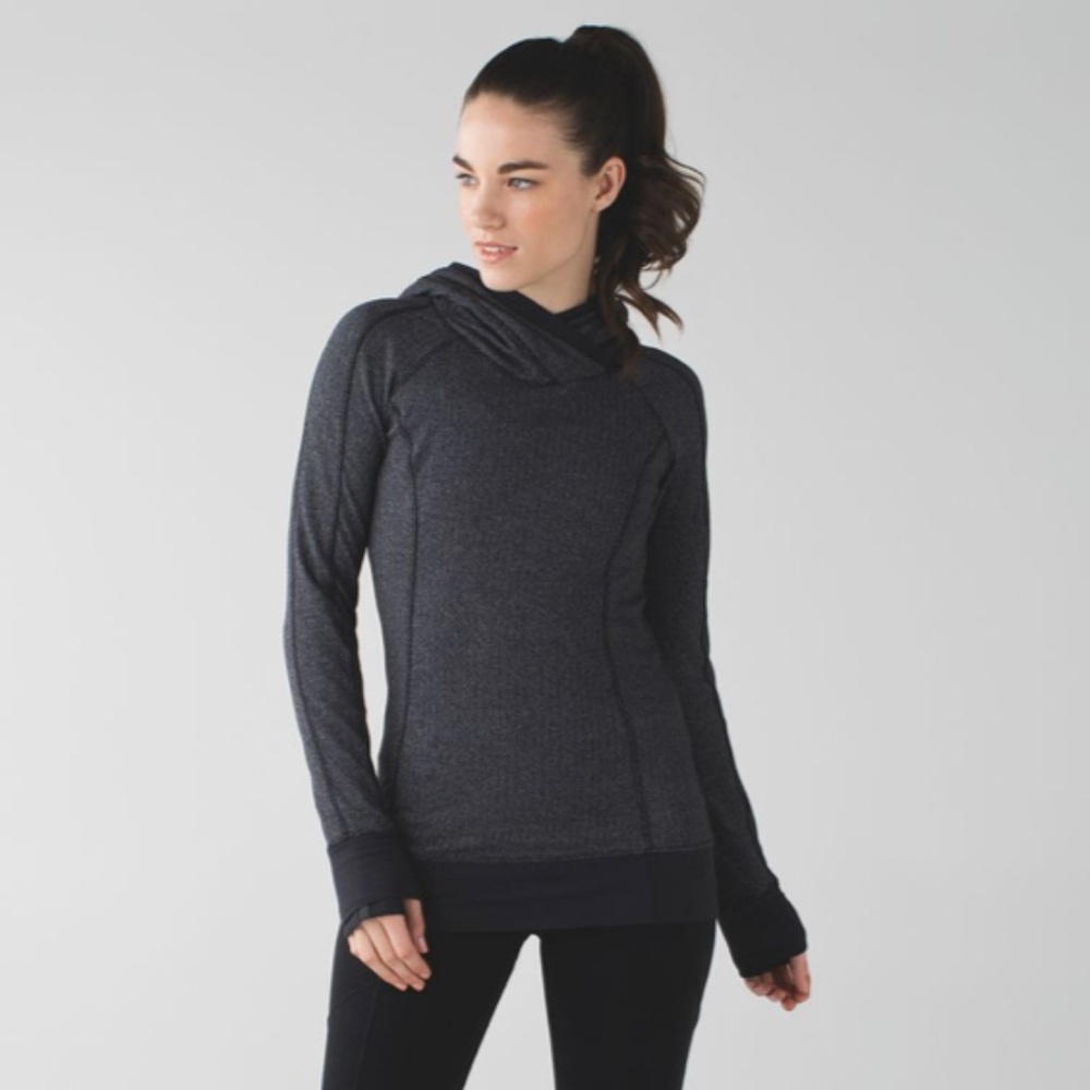 Lululemon Think Fast Hoodie Heathered Herringbone Heathered Black Size 6